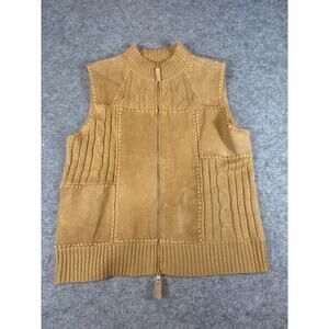 Vtg 90s Designers Originals Studio Vest Sweater Womens M Brown Zip Ramie Blend